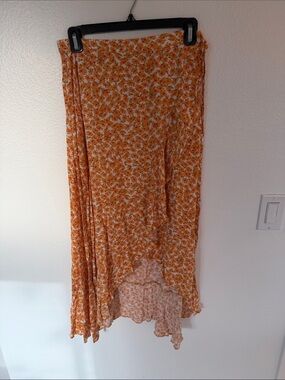 Asymmetrical Orange Floral Wrap Skirt